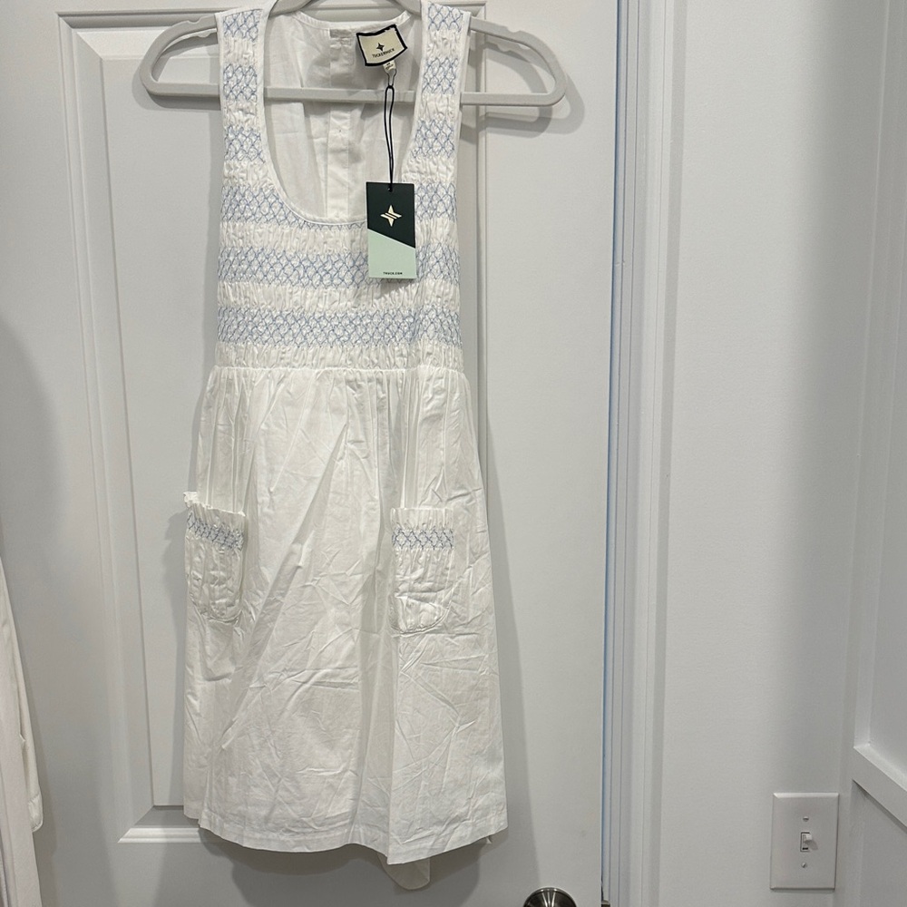 Tuckernuck White Sundress with Pale Blue Smocking